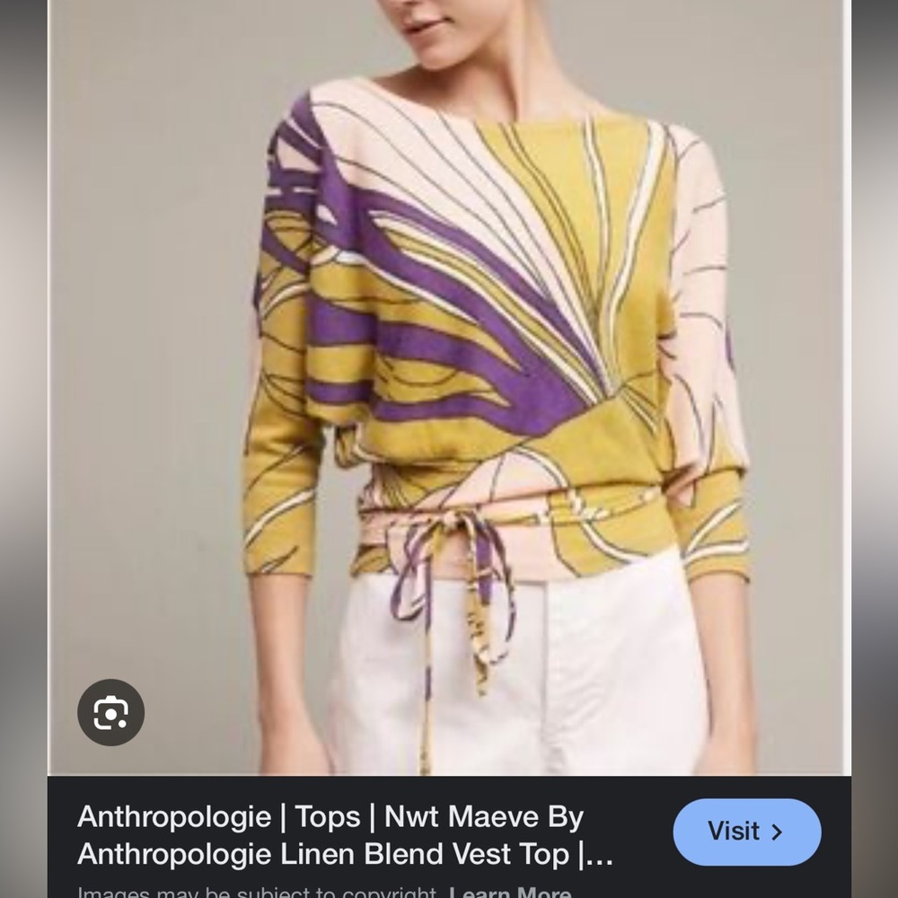 Anthropologie Pattern Moth Medium Print Women's Top - Yellow and Purple - Picture 2 of 8
